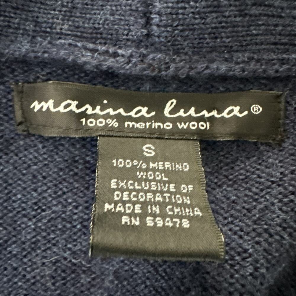 Marina Luna Sweater Womens Small Blue Merino Wool Cardigan Shawl Collar Classic - Picture 4 of 6